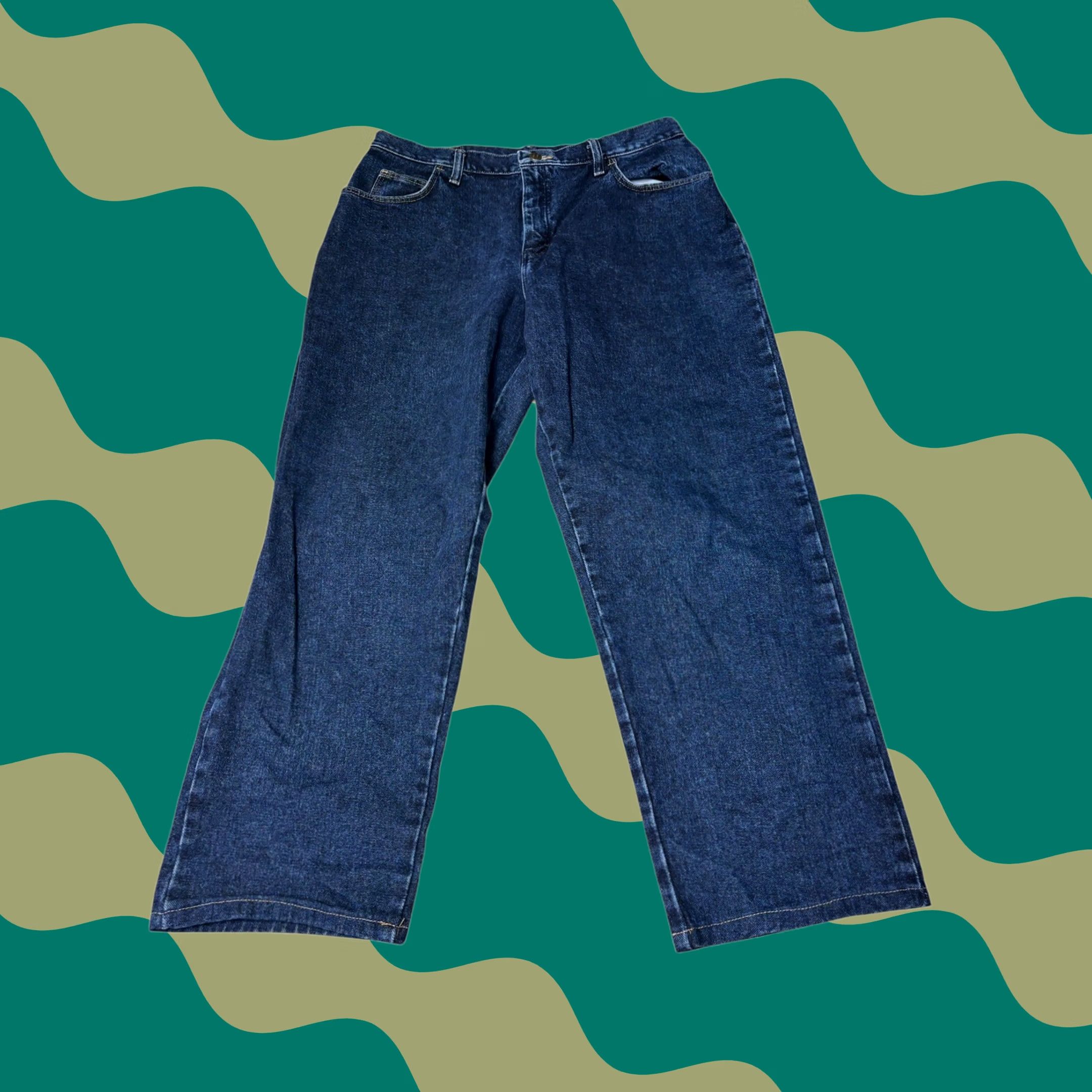 Wrangler Wrangler Blues Jeans Dark Wash 32x30 Relaxed Fit Denim Men WB101AD 5-Pocket Wide-Leg Cotton Green? Size US 32 / EU 48 - 1 Thumbnail