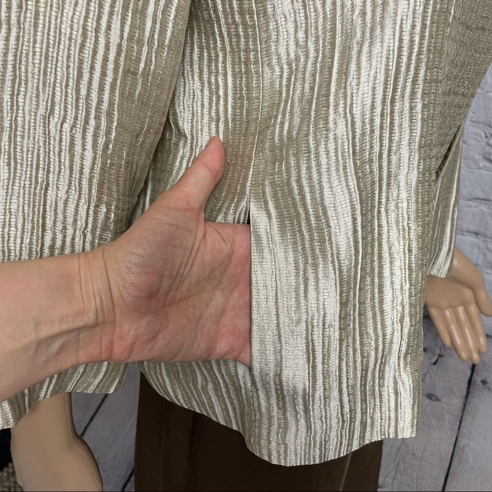Eileen Fisher Eileen Fisher Silk Groove Beige Open Front 3/4 Sleeve Jacke Size M / US 6-8 / IT 42-44 - 9 Thumbnail