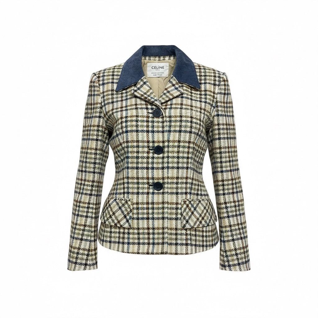 Celine ‼️RARE‼️ Vtg 70s Celine Paris Burgeois Chic Wool Plaid Blazer Size M / US 6-8 / IT 42-44 - 1 Thumbnail