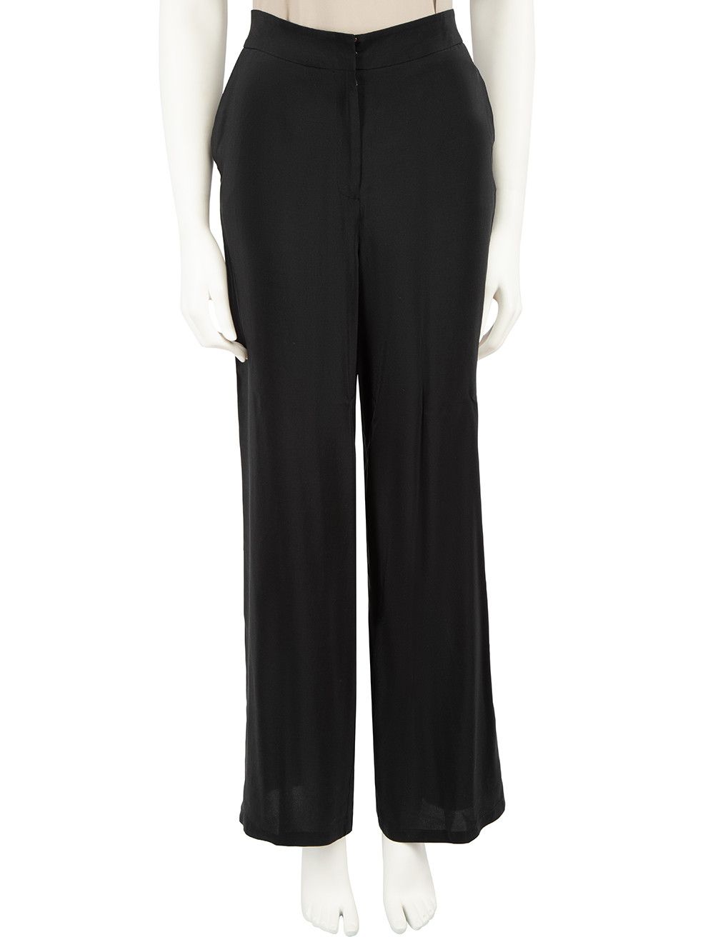 image of Carolina Herrera Black Silk Wide Leg Trousers, Women's (Size 26)