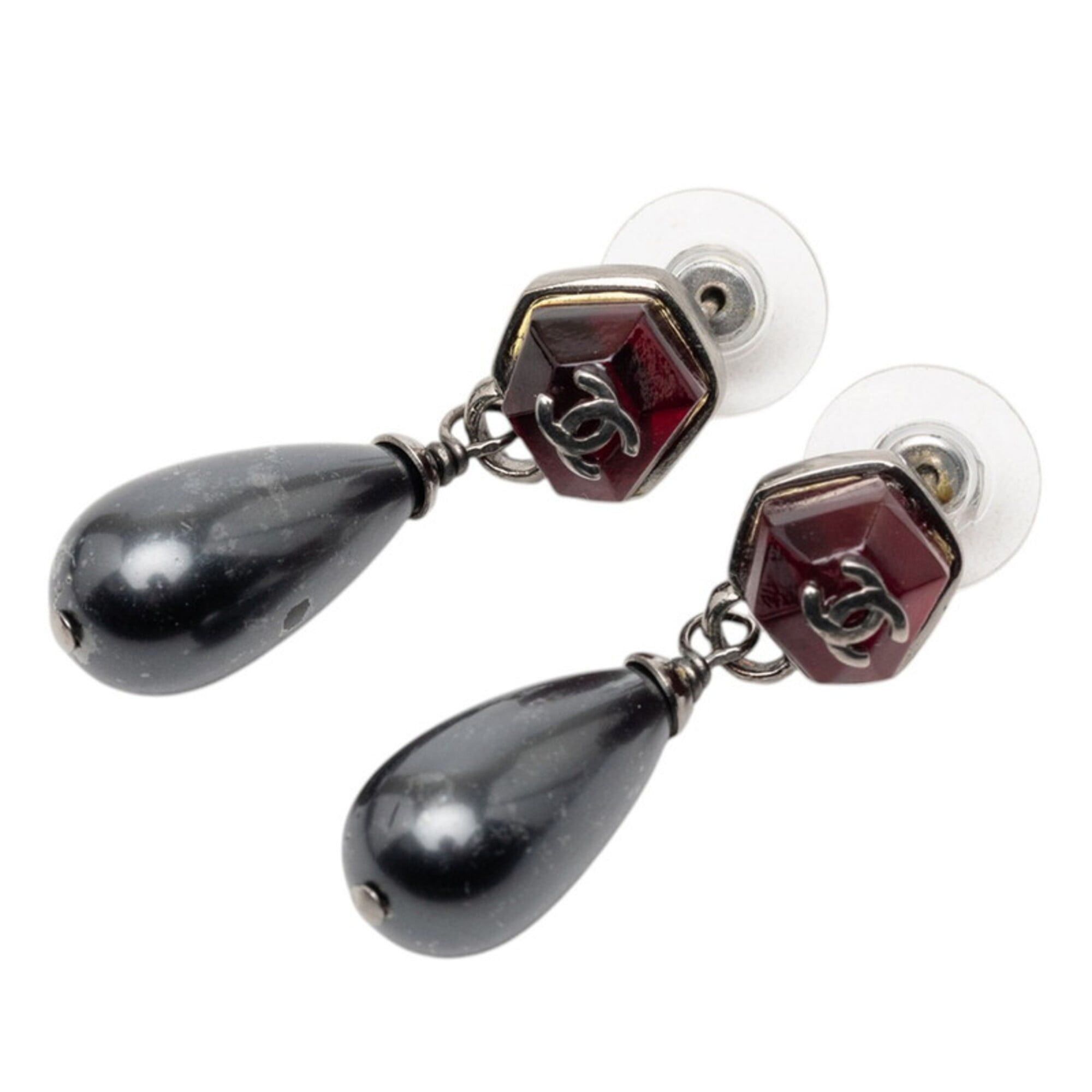 Chanel Chanel Coco Mark Teardrop Earrings, Black Rhinestone, Metal, Faux Pearl, Women's CHANEL Size ONE SIZE - 1 Thumbnail