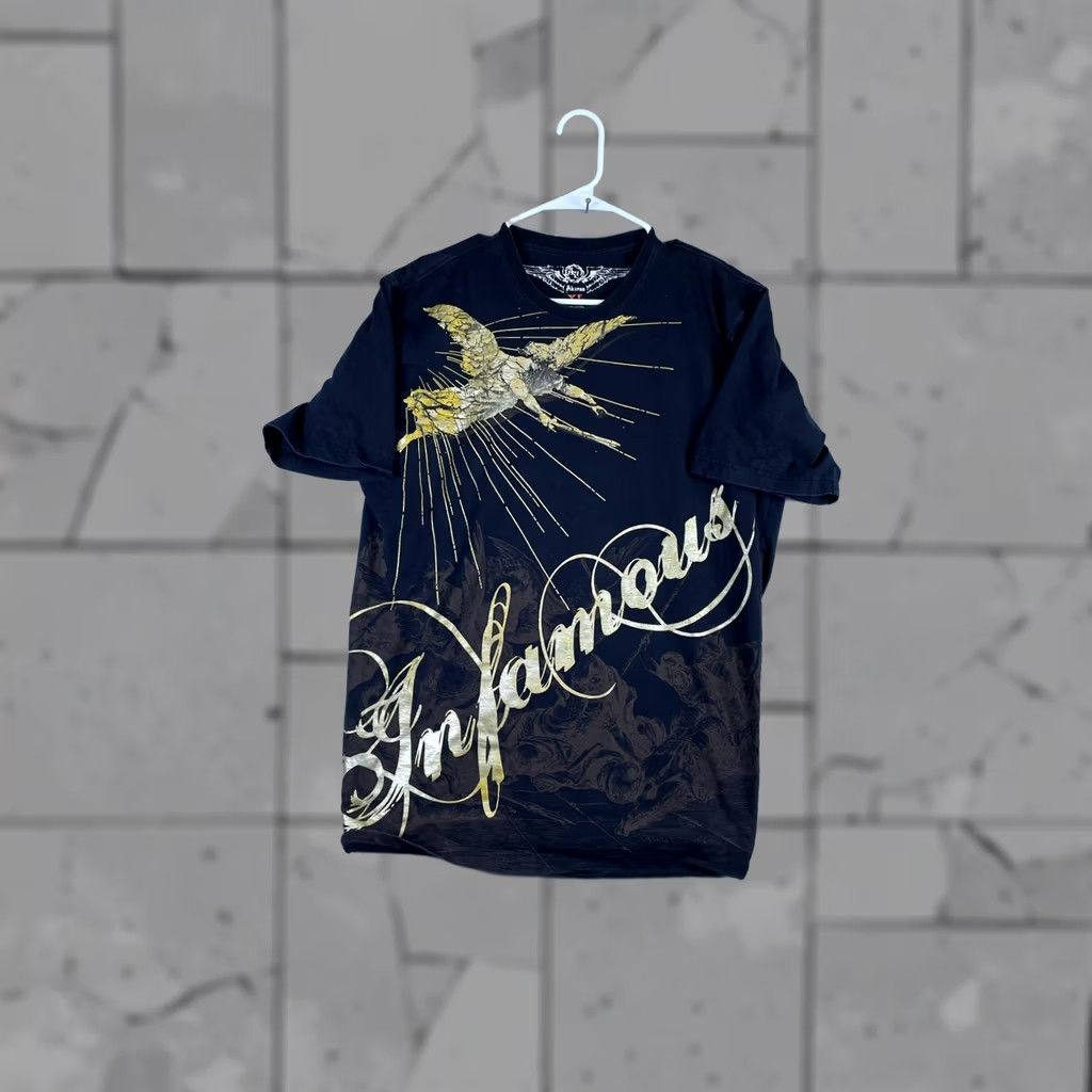 Vintage Akress Shirt Mens XL Black Gold Infamous Angel Graphic Streetwear Print Tee Size US XL / EU 56 / 4 - 1 Thumbnail