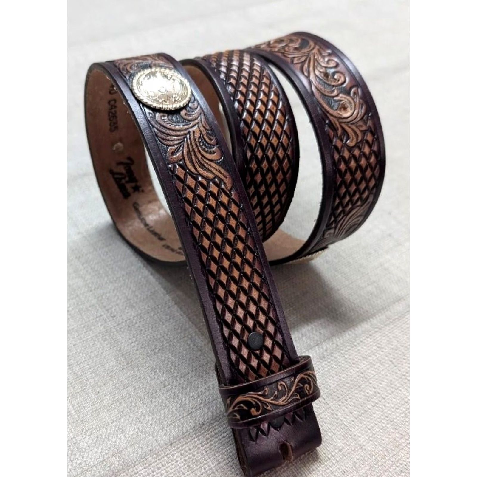 Tony Lama VINTAGE Tony Lama belt Western Belt 40 Tooled Buckle USA Made Brown Leather Men Size 40 - 6 Thumbnail
