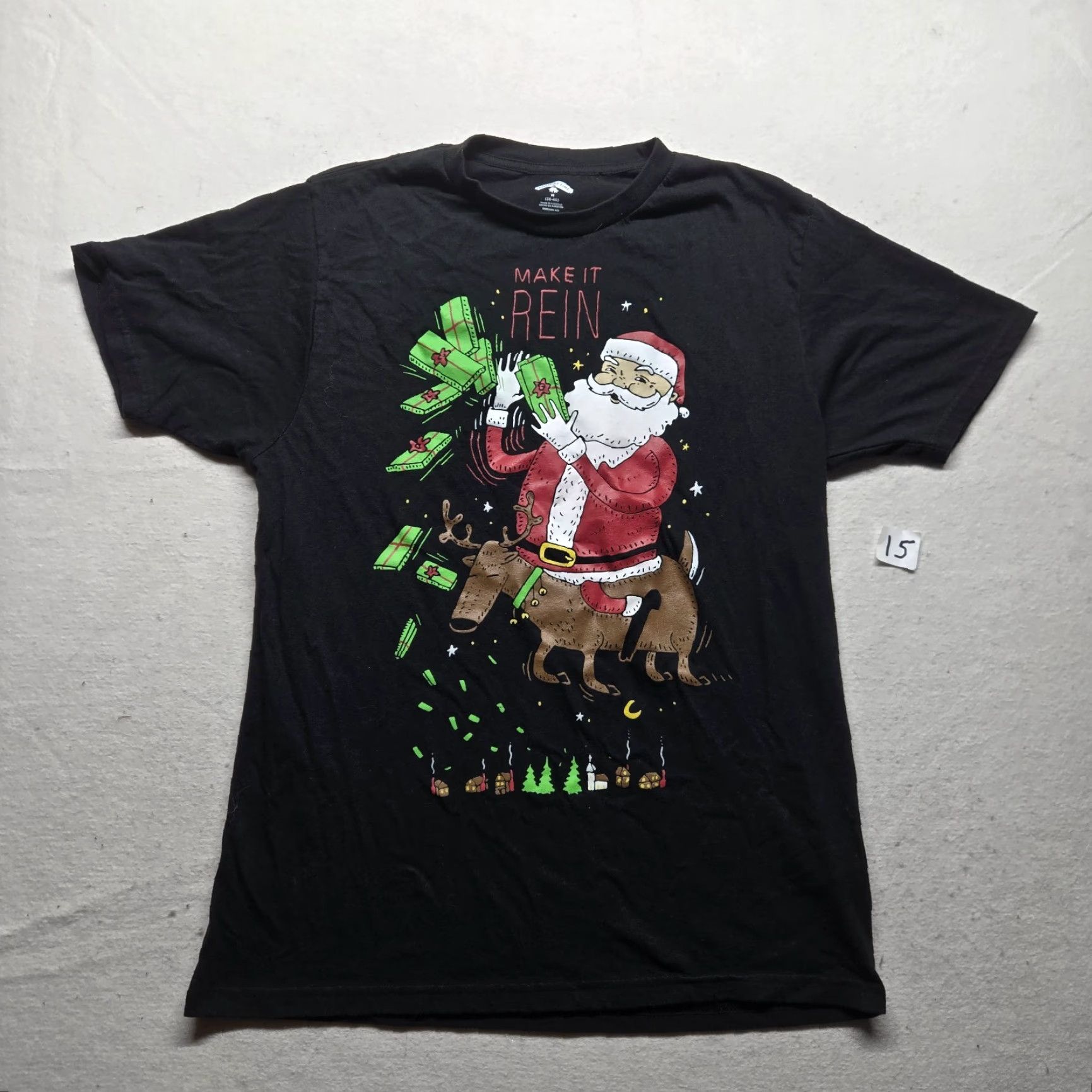 Vintage Holiday Time Christmas Tee Shirt - Santa Claus Solid Short Sleeve Mens M Black Size US M / EU 48-50 / 2 - 2 Thumbnail