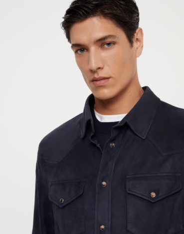 Brunello Cucinelli Leather Shirt in Dark Blue Size US XL / EU 56 / 4 - 4 Thumbnail