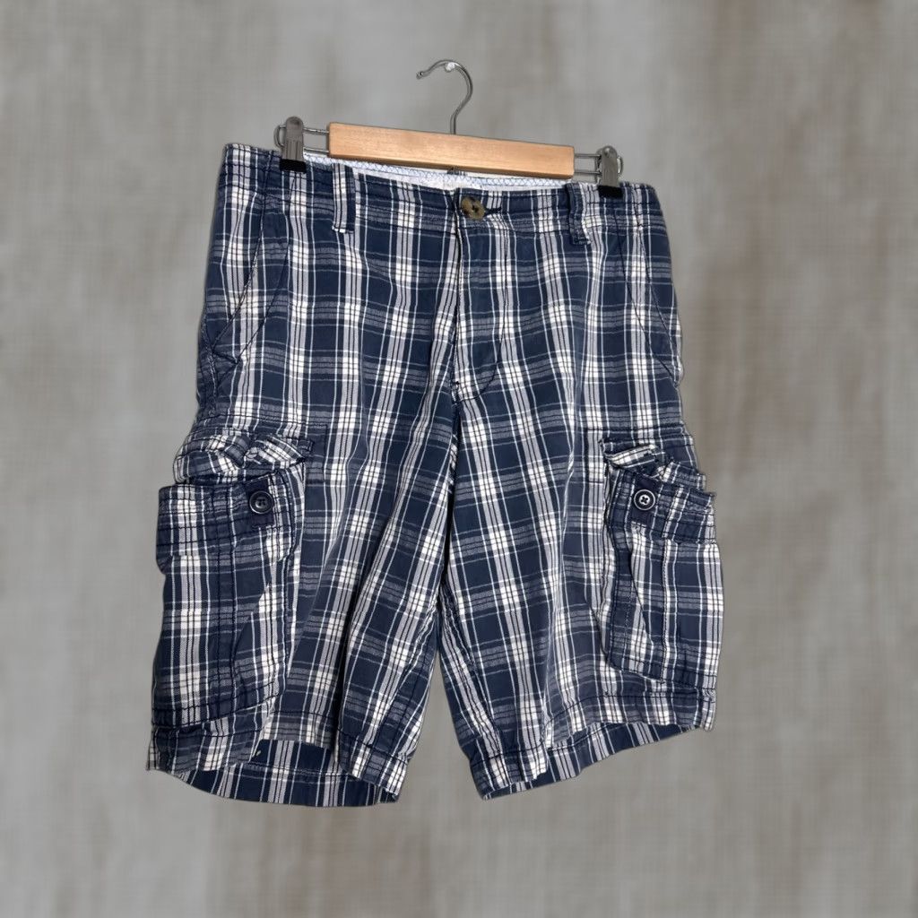 Vintage Aéropostale Cargo Shorts Men 29x12 Cotton Blue Plaid Drawstring Size US 29 - 1 Thumbnail