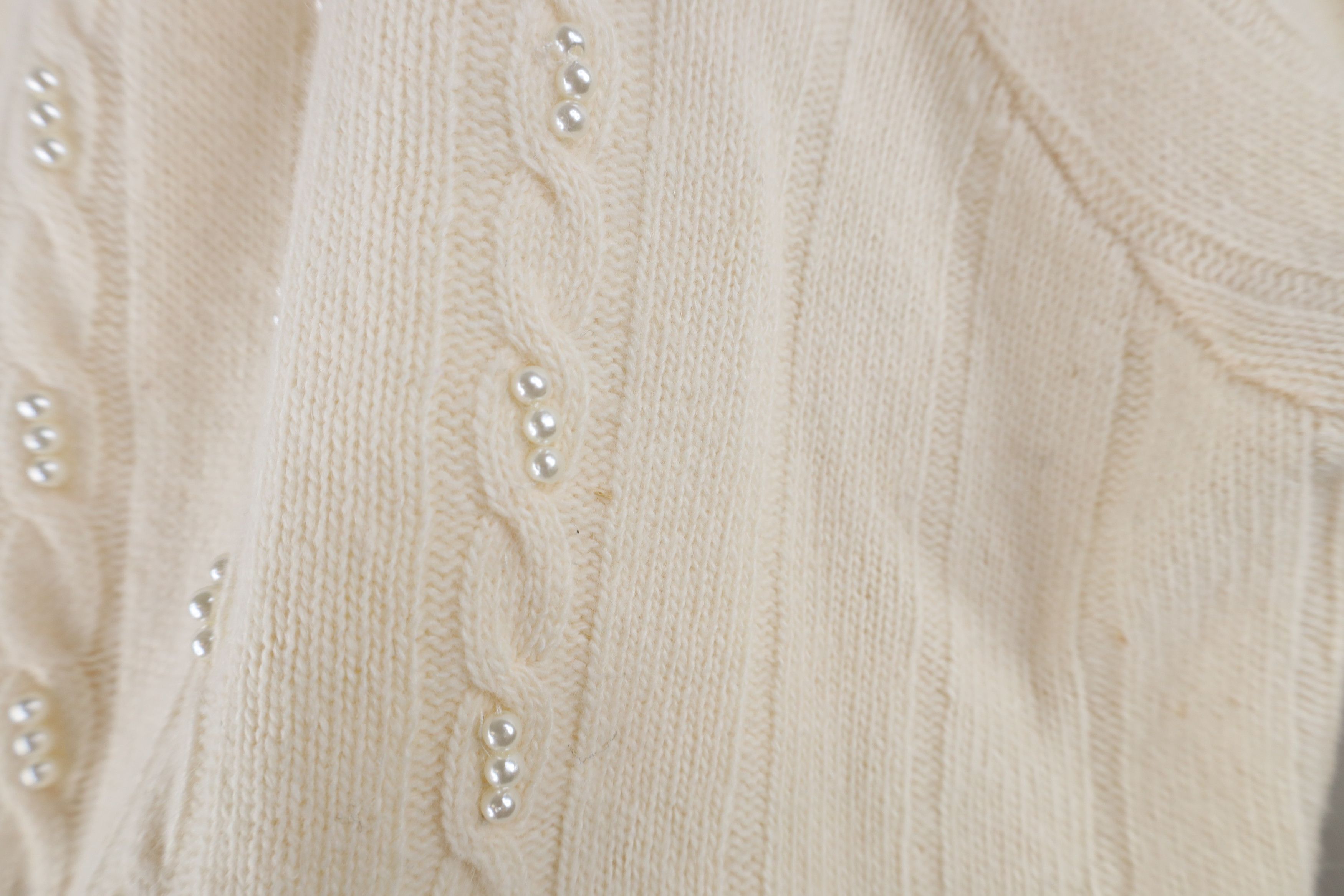 Vintage Vintage 90s Lambswool Angora Knit Cardigan Sweater Cream Size L / US 10 / IT 46 - 9 Thumbnail