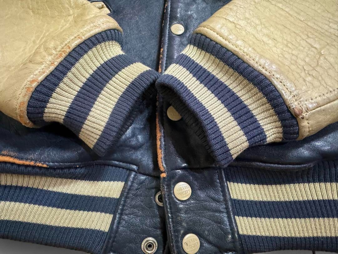 Avirex Avirex - M Leather College Jacket Stadium Blue Beige Size US M / EU 48-50 / 2 - 6 Thumbnail