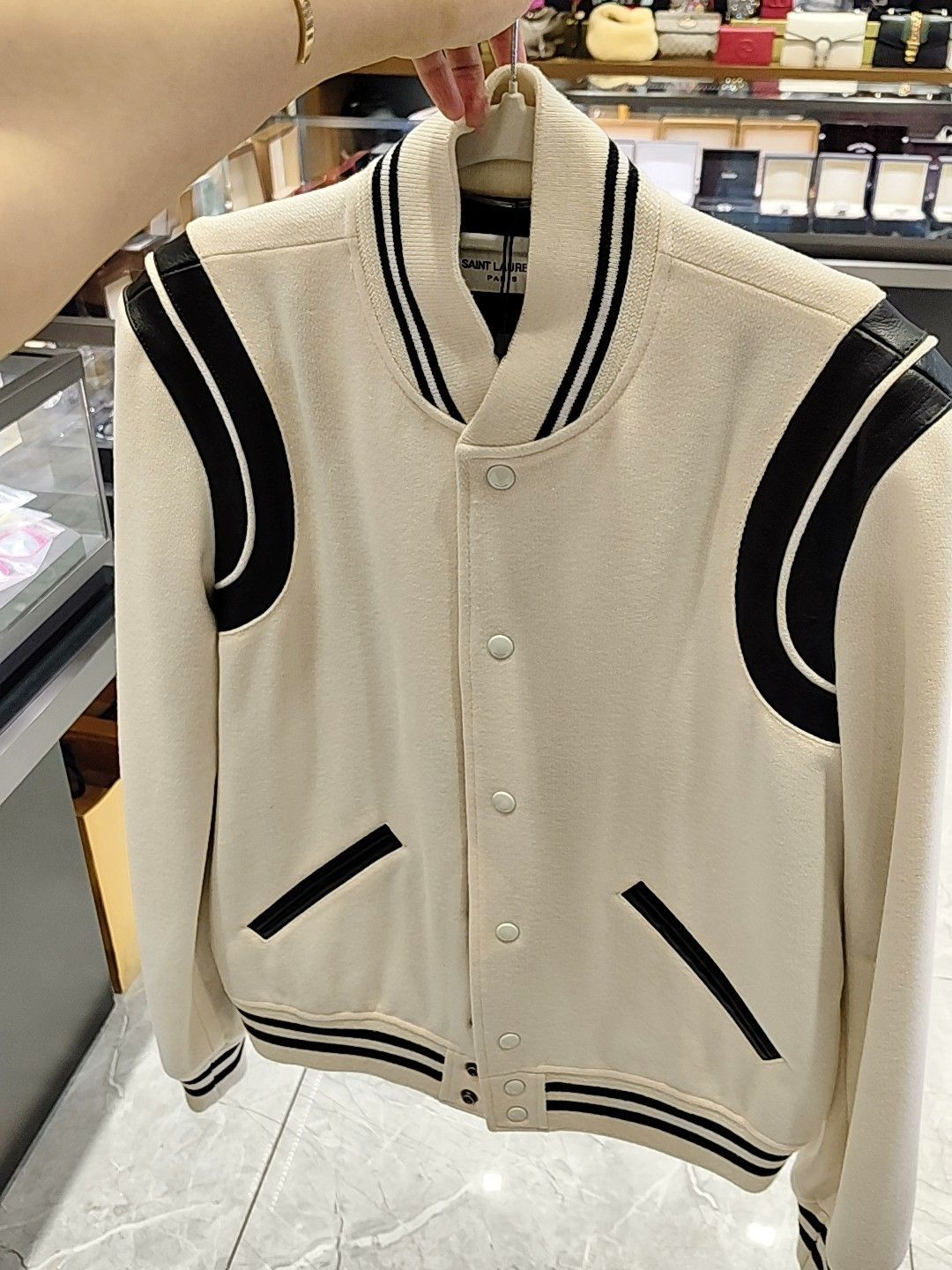 Saint Laurent Paris Saint Laurent Cream Black Baseball Jacket Size US M / EU 48-50 / 2 - 1 Thumbnail