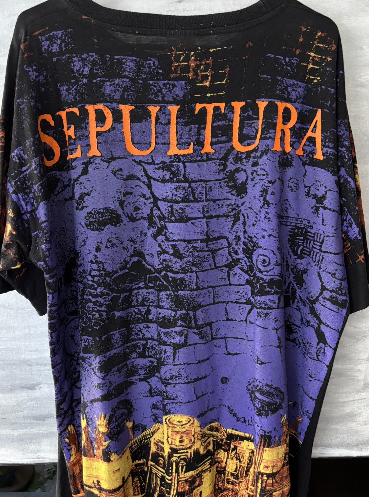 Band Tees Sepultura Chaos AD 90s All Over Print Vintage Tee XL Size US XL / EU 56 / 4 - 2 Thumbnail