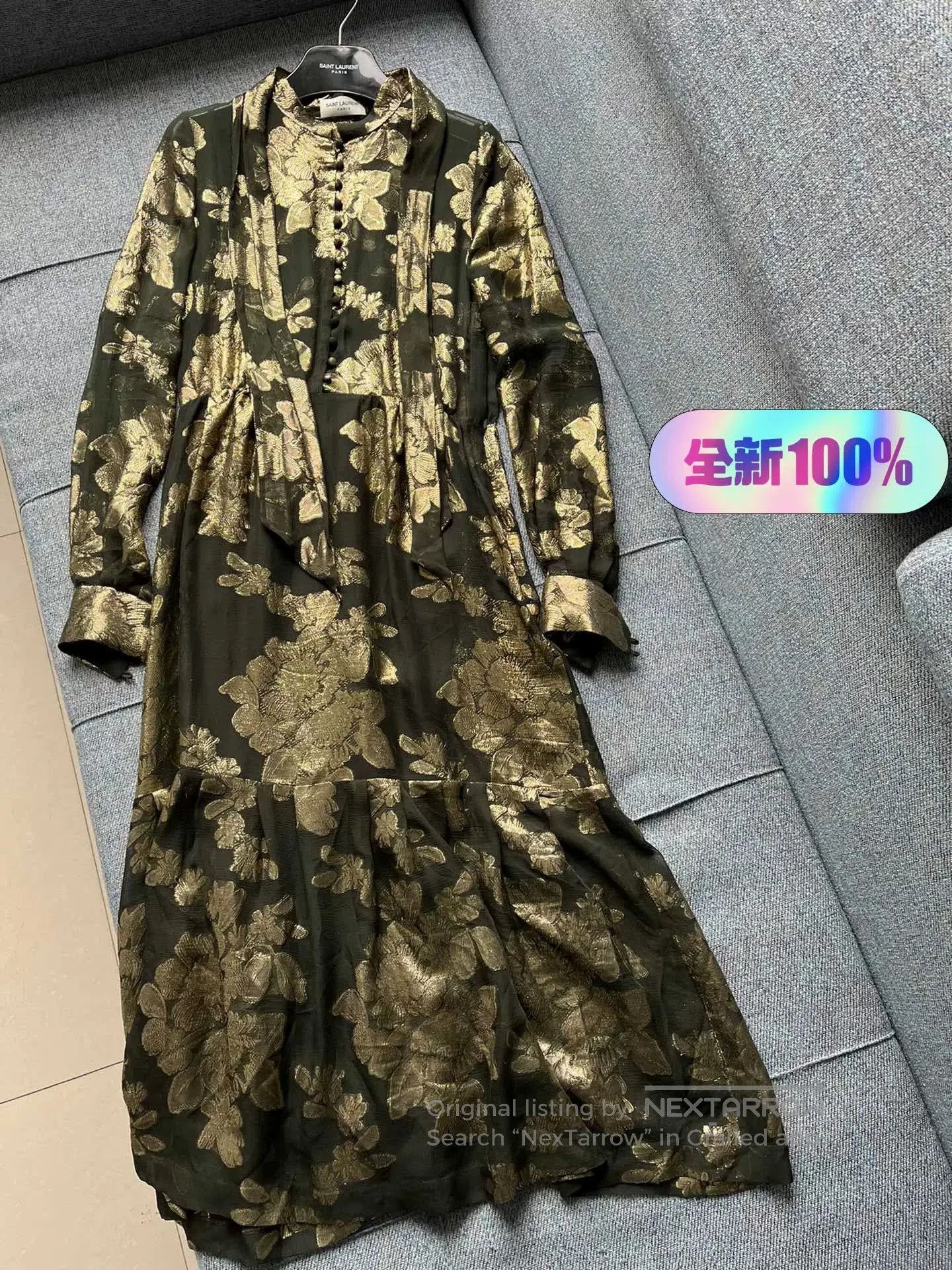 Saint Laurent Paris Saint Laurent Gold Embroidered Long Dress. Size S / US 4 / IT 40 - 1 Thumbnail