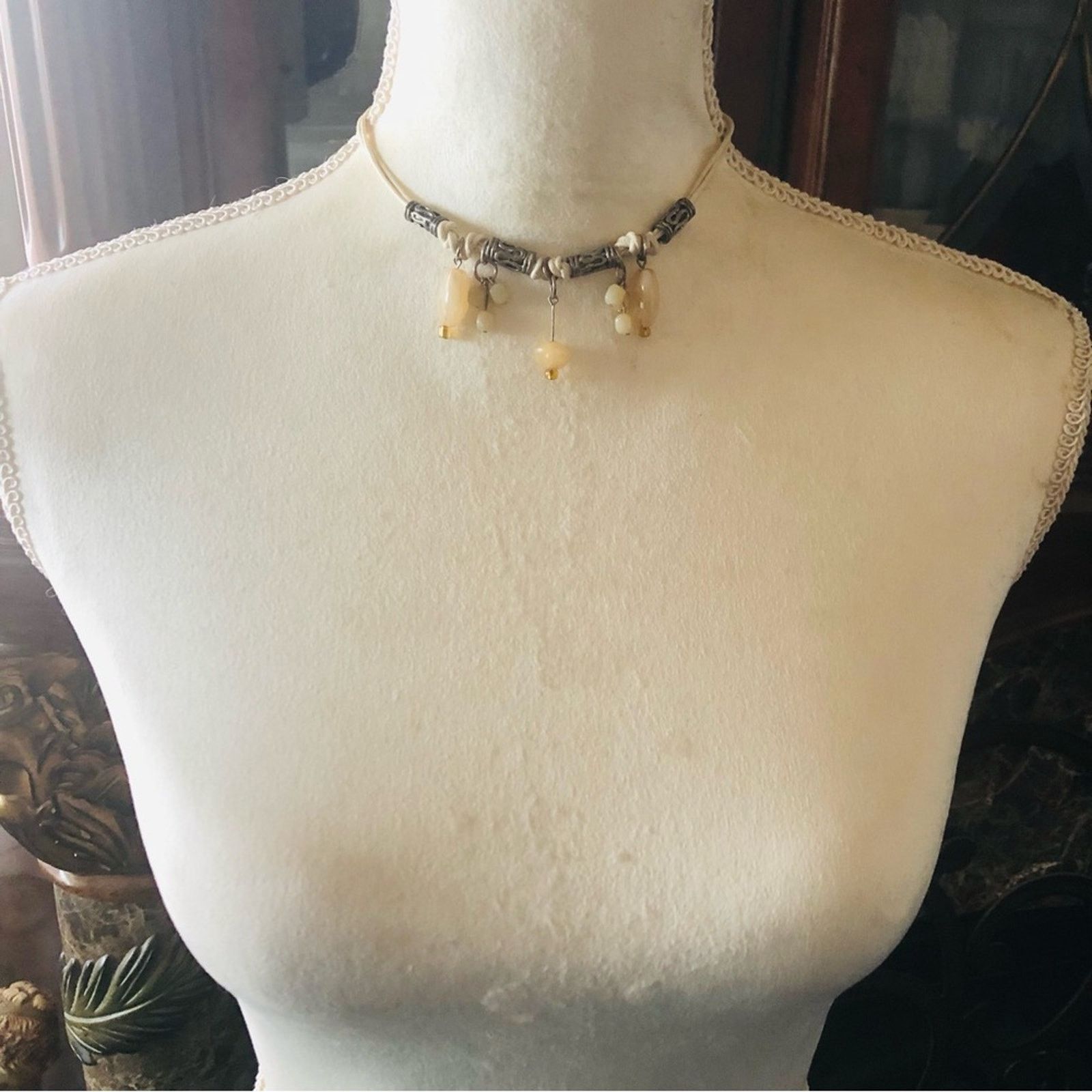 Handmade Hand crafted genuine stone cord choker necklace Size ONE SIZE - 5 Thumbnail