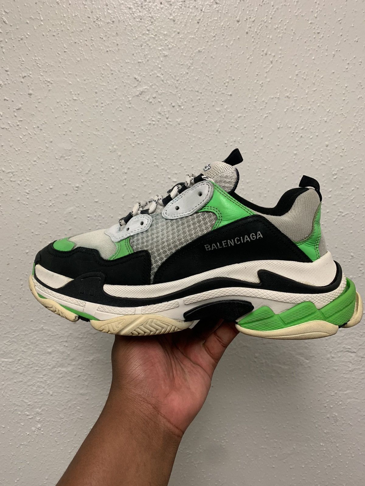 image of Balenciaga Triple S Shoes in Black Green White, Men's (Size 10)