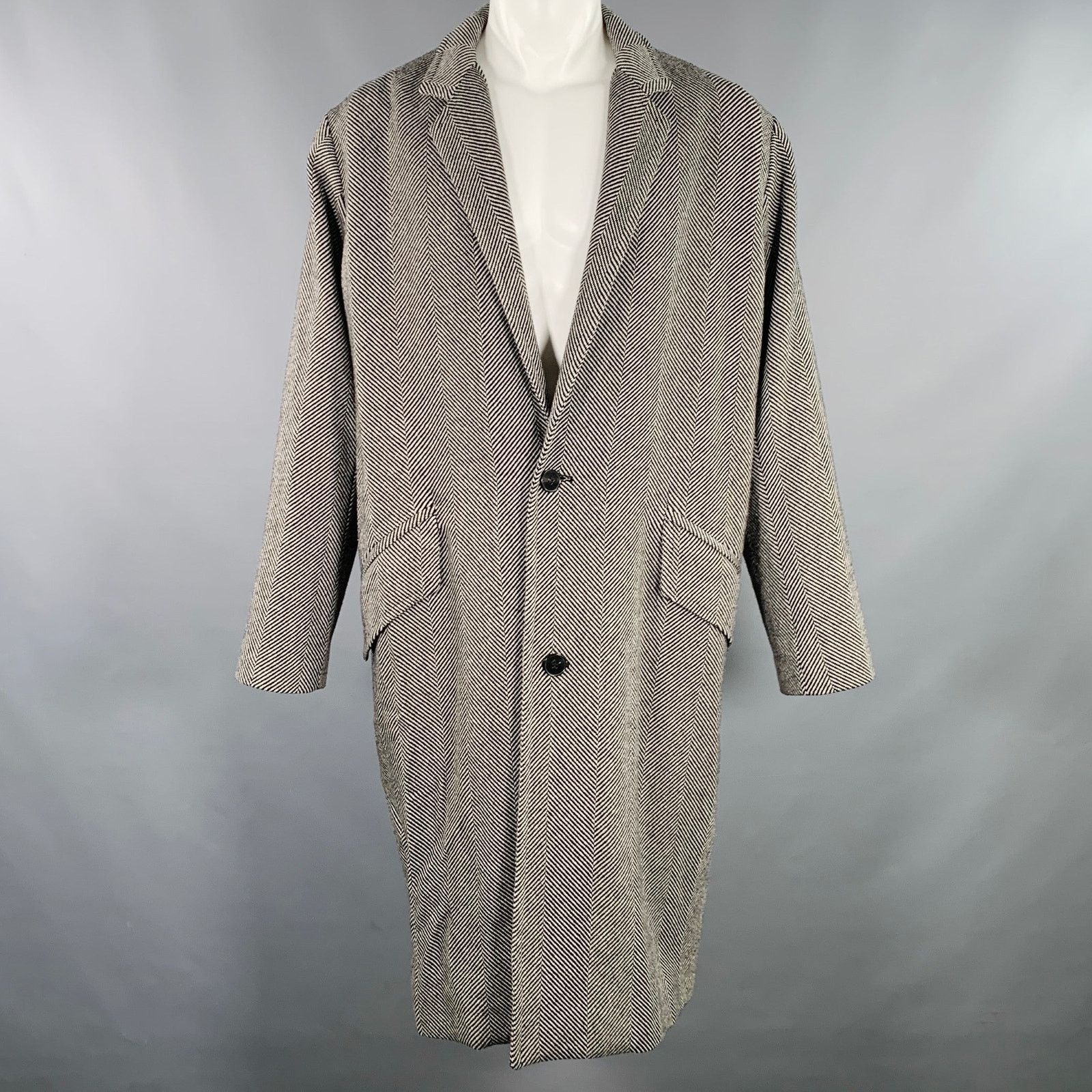 Iro Gerwolf Black White Herringbone Wool Blend Notch Lapel Coat Size US L / EU 52-54 / 3 - 1 Thumbnail