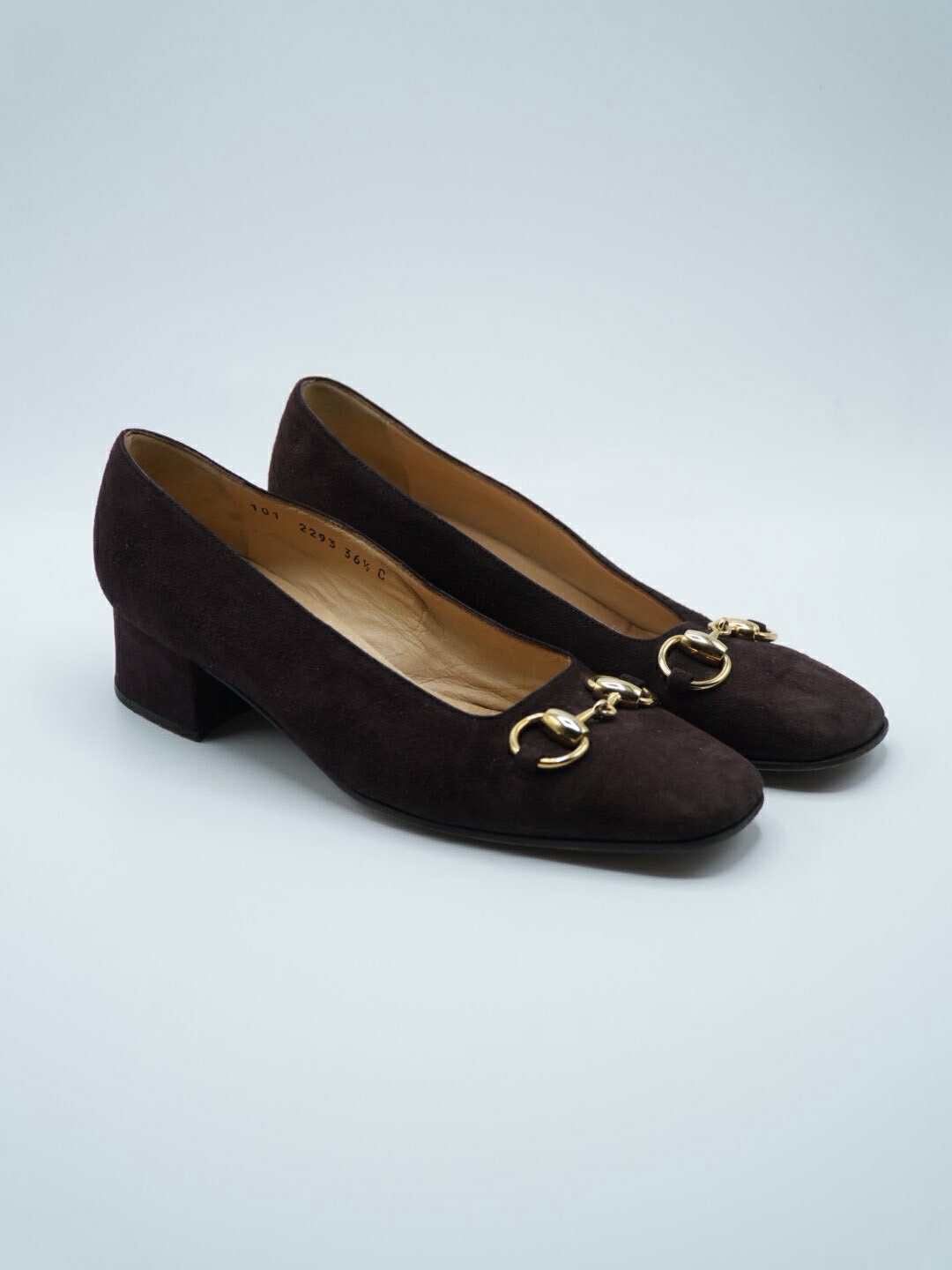 Gucci Gucci Brown Suede Horsebit Low-Heel Pumps Size US 6.5 / IT 36.5 - 1 Thumbnail
