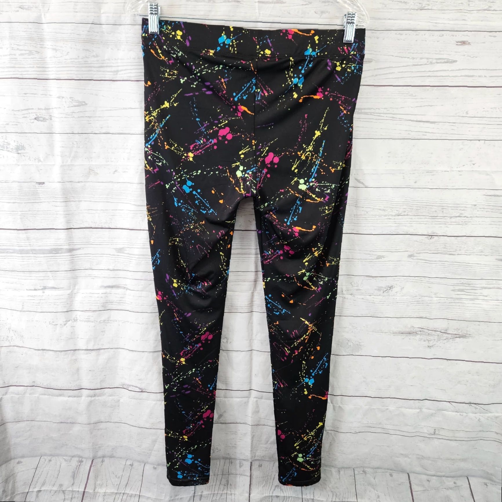 Pinko Tipsy Elves Leggings Womens M Black Pink Paint Splatter Multicolor 90s Colorful Logo? Size 32" / US 10 / IT 46 - 3 Thumbnail