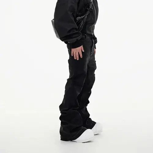VIBE Street Vintage Rock Brushed Wax Coated Micro Flare Y2K Jeans Size US 34 / EU 50 - 4 Thumbnail