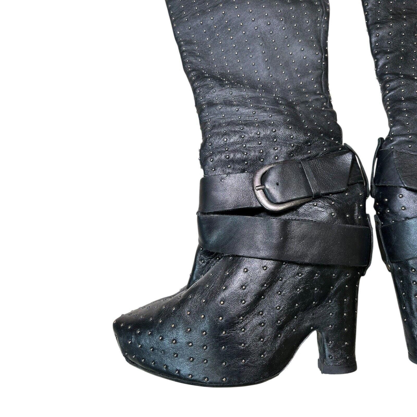 Designer Sam Edelman Black Leather Studded Over Knee Wedge Boots 7.5 Size US 7.5 / IT 37.5 - 4 Thumbnail