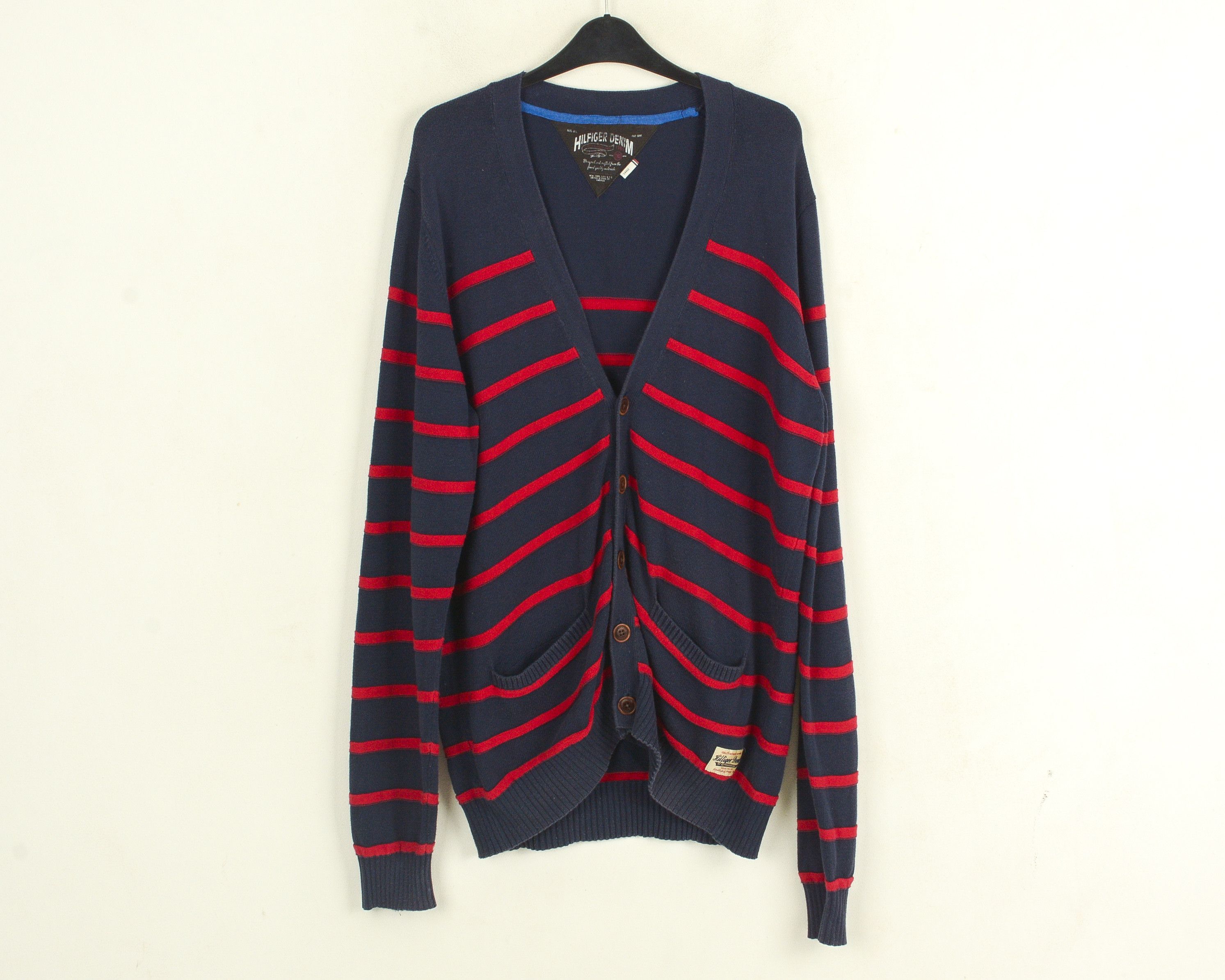 Tommy Hilfiger Denim Men L Striped Jumper Sweater Jacket Tommy Cotton navy Size US L / EU 52-54 / 3 - 1 Thumbnail