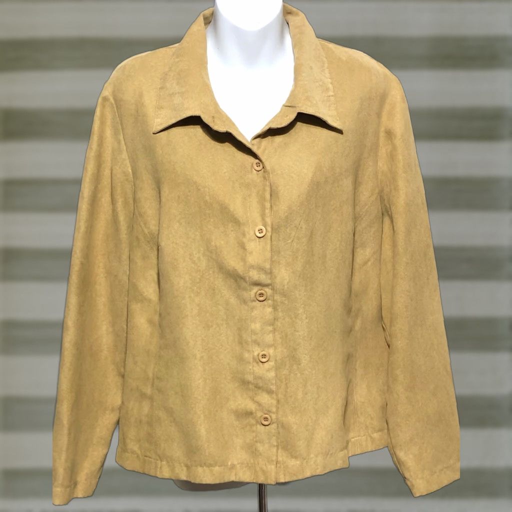 Vintage Studio Ease Button-Up Long Sleeve Micro Suede Top 18W Brown Casual Workwear Western Cotton Blend Shirt Womens Size XXL / US 16-18 / IT 52-54 - 1 Thumbnail
