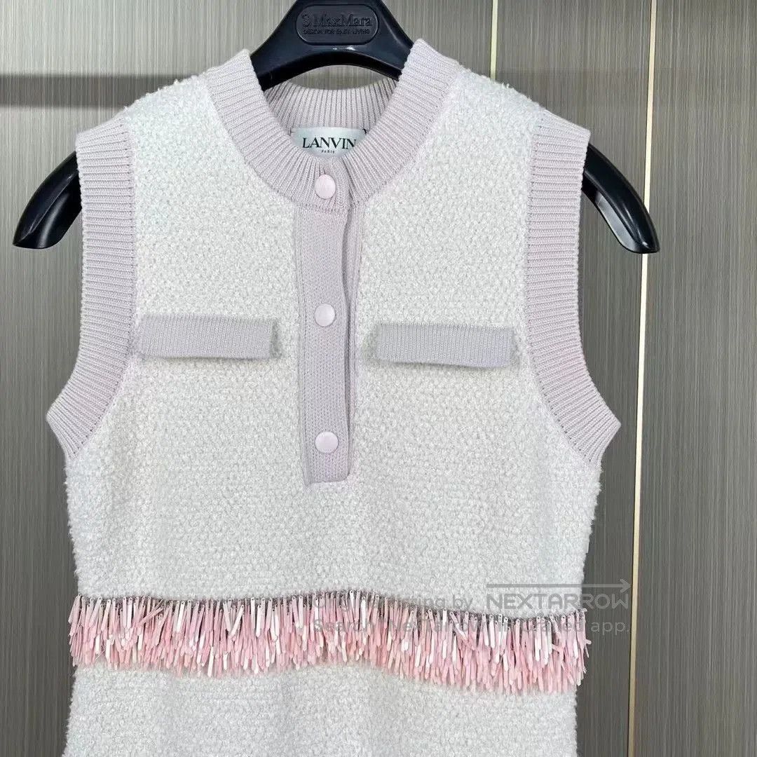 Lanvin Lanvin White Pink Sequin Cashmere Dress. Size S / US 4 / IT 40 - 3 Thumbnail