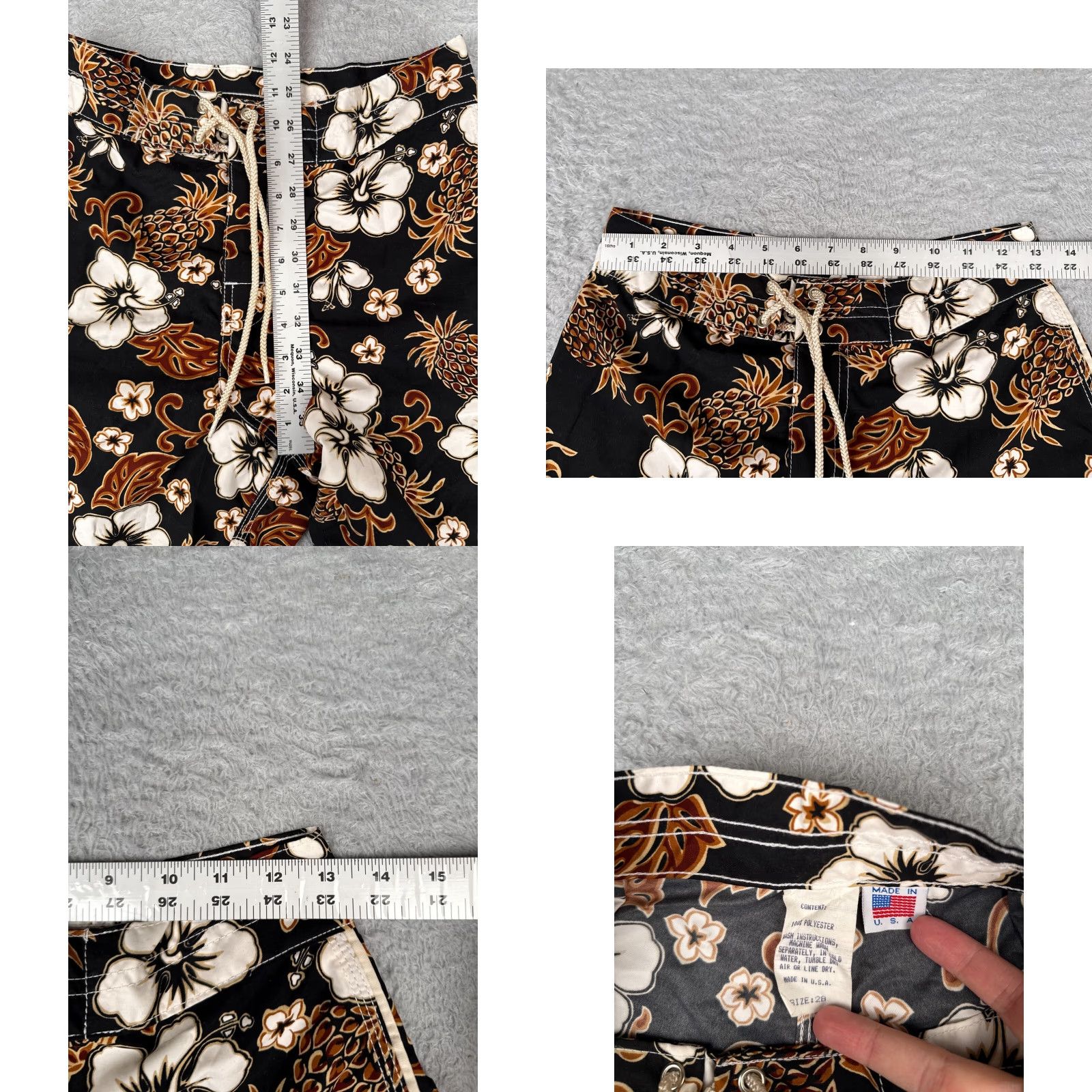 Swims VINTAGE Unbranded Board Shorts Mens 28 Black Beige Floral Hawaiian US Made Polyester Swim Surf Beach Drawstring Men Size US 28 / EU 44 - 8 Thumbnail