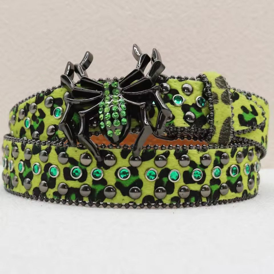 Japanese Brand 115 cm 🕷️ Y2K GOTH Leopard Print PU Leather Spider Buckle 🕸️✨ Size ONE SIZE - 4 Thumbnail