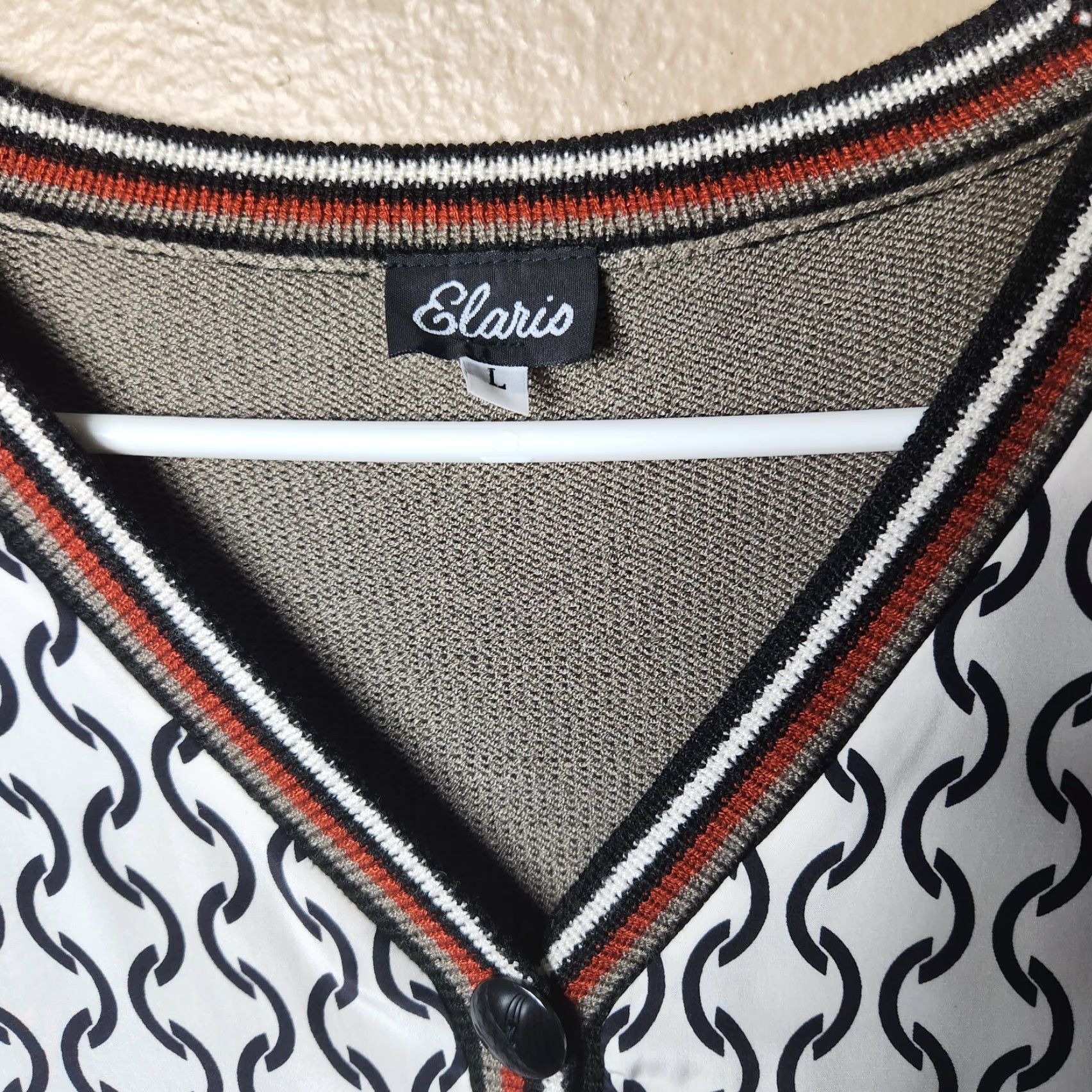 Vintage Elaris Satin Patterned Front Mixed Media Vneck Sweater Cardigan L Beige Ivory Womens Cardigan, Size L Size L / US 10 / IT 46 - 6 Thumbnail