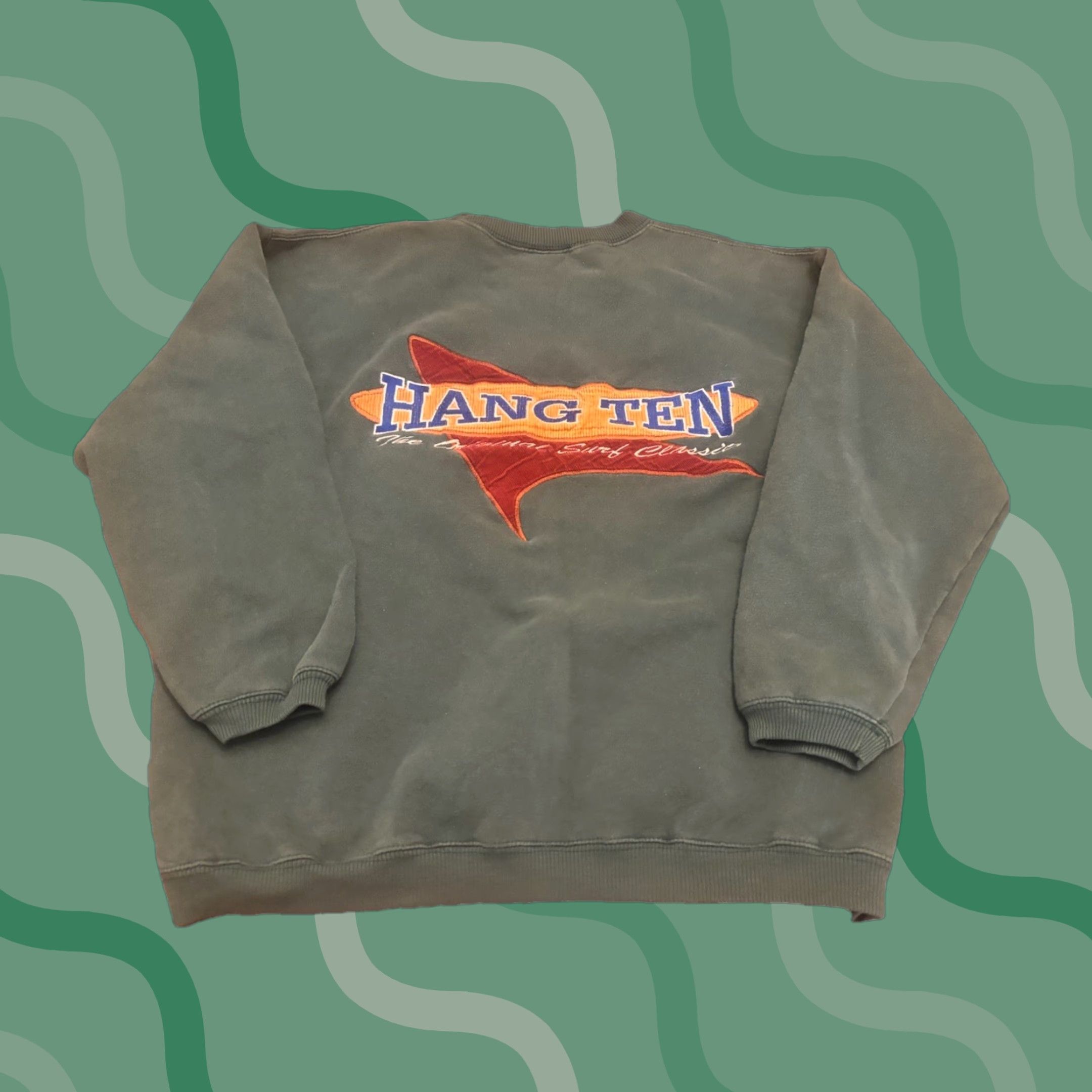 Hang Ten VINTAGE Hang Ten Sweatshirt Men's L Green Crewneck Beach Grunge 80s California Surfer Skater Logo Graphic Print Pullover Size US L / EU 52-54 / 3 - 1 Thumbnail