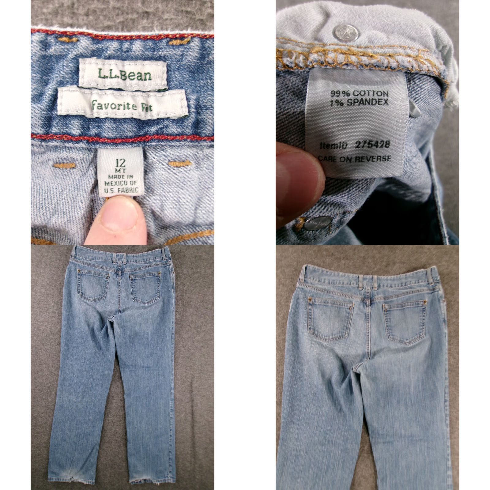 Vintage L.L. Bean Jeans Women 12 Tall Favorite Fit Straight Light Wash Denim 5-Pocket USA Western 80s 90s Logo Retro Size 34" / US 12 / IT 48 - 8 Thumbnail