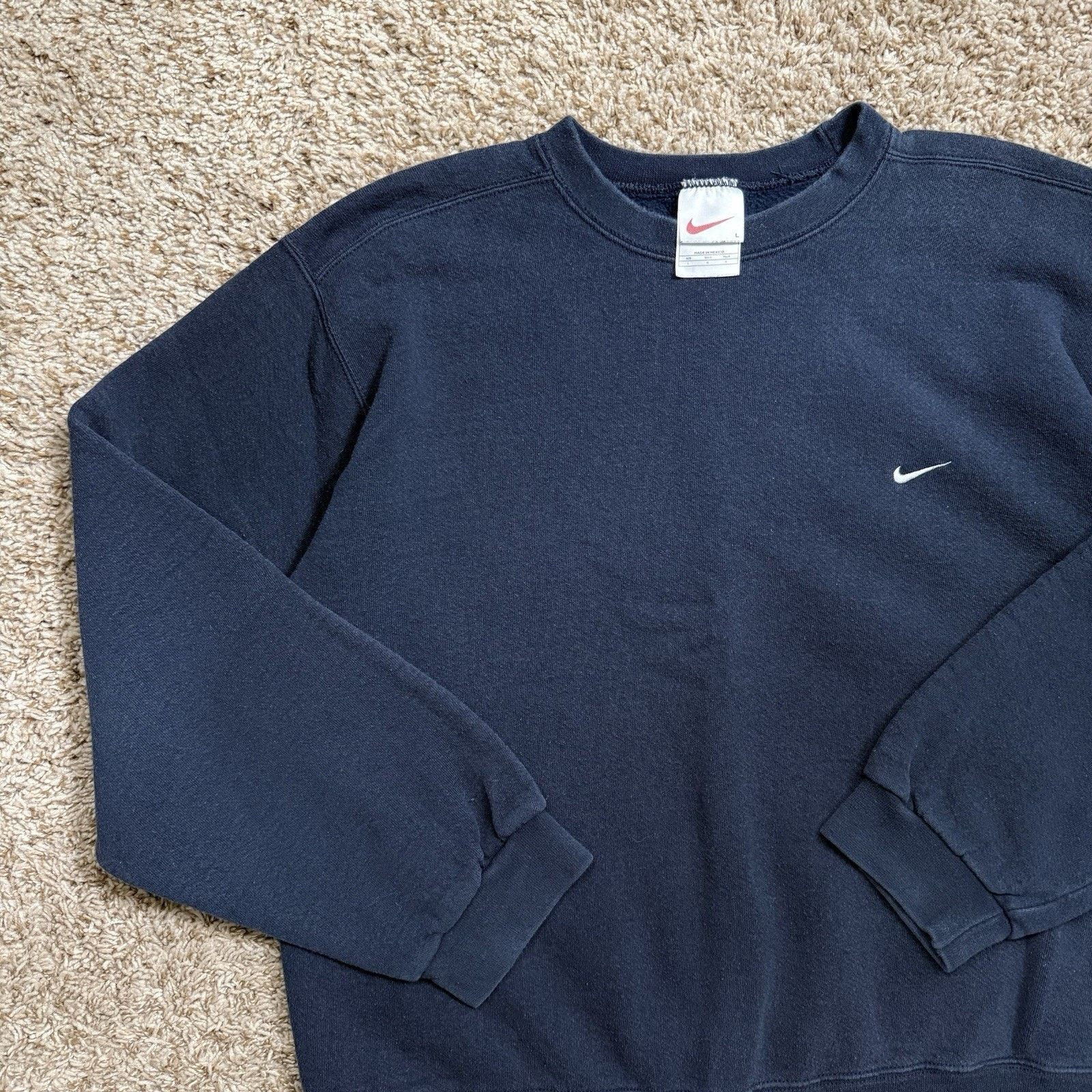 Nike × Vintage Vintage 90’s Nike Embroidered Sweatshirt Navy Blue Pullover Size US L / EU 52-54 / 3 - 4 Thumbnail