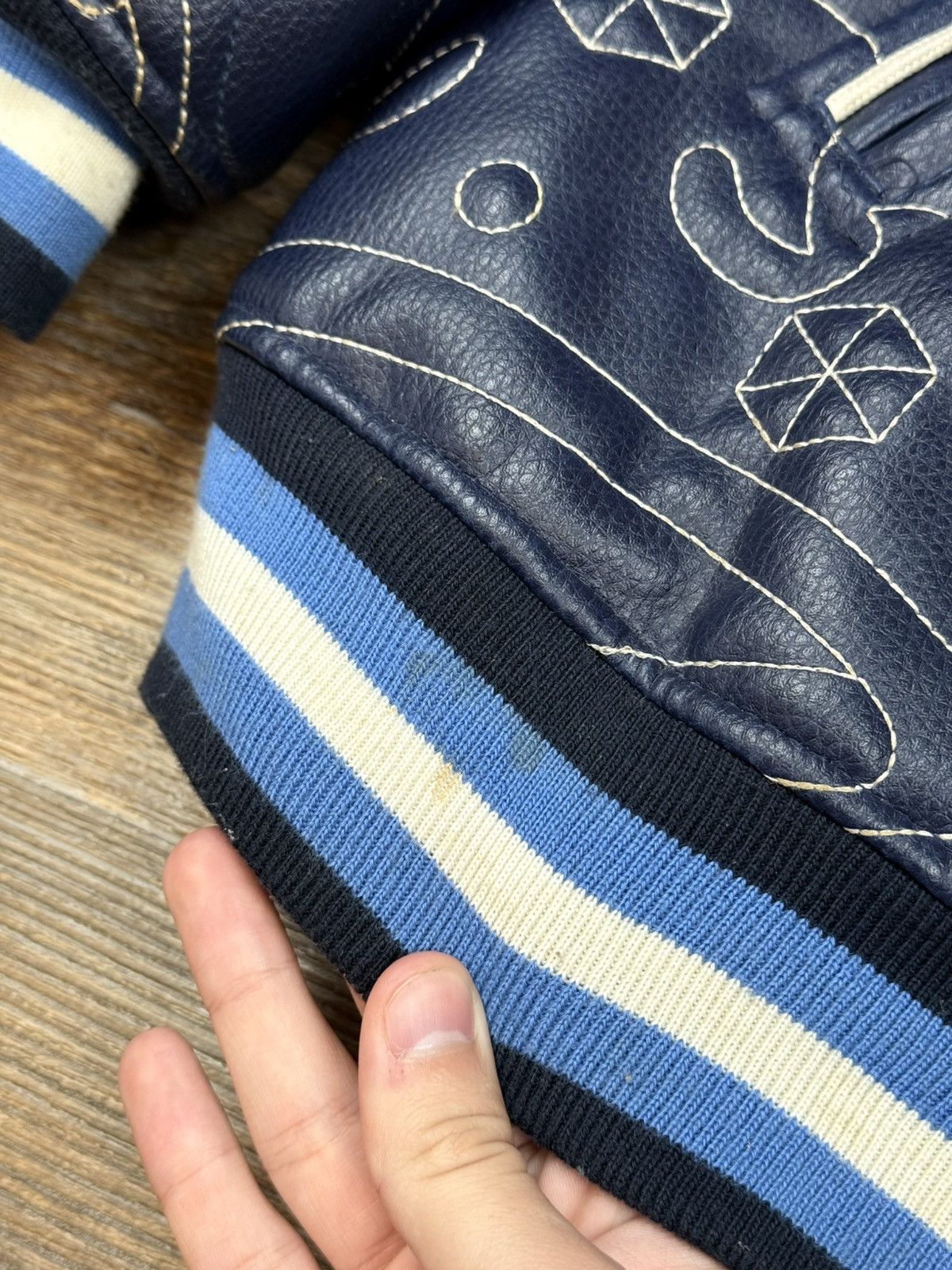 JNCO Raw Blue Ice Man Leather Varsity Jacket Size L Size US L / EU 52-54 / 3 - 21 Thumbnail