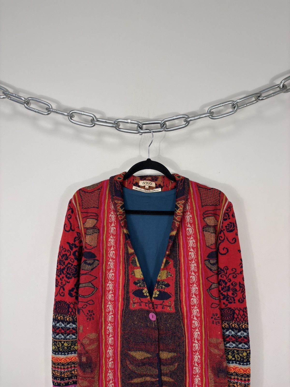 Other Ivko Women’s Red Folk Knit Cardigan Sweater Floral Jacquard Size M / US 6-8 / IT 42-44 - 3 Thumbnail