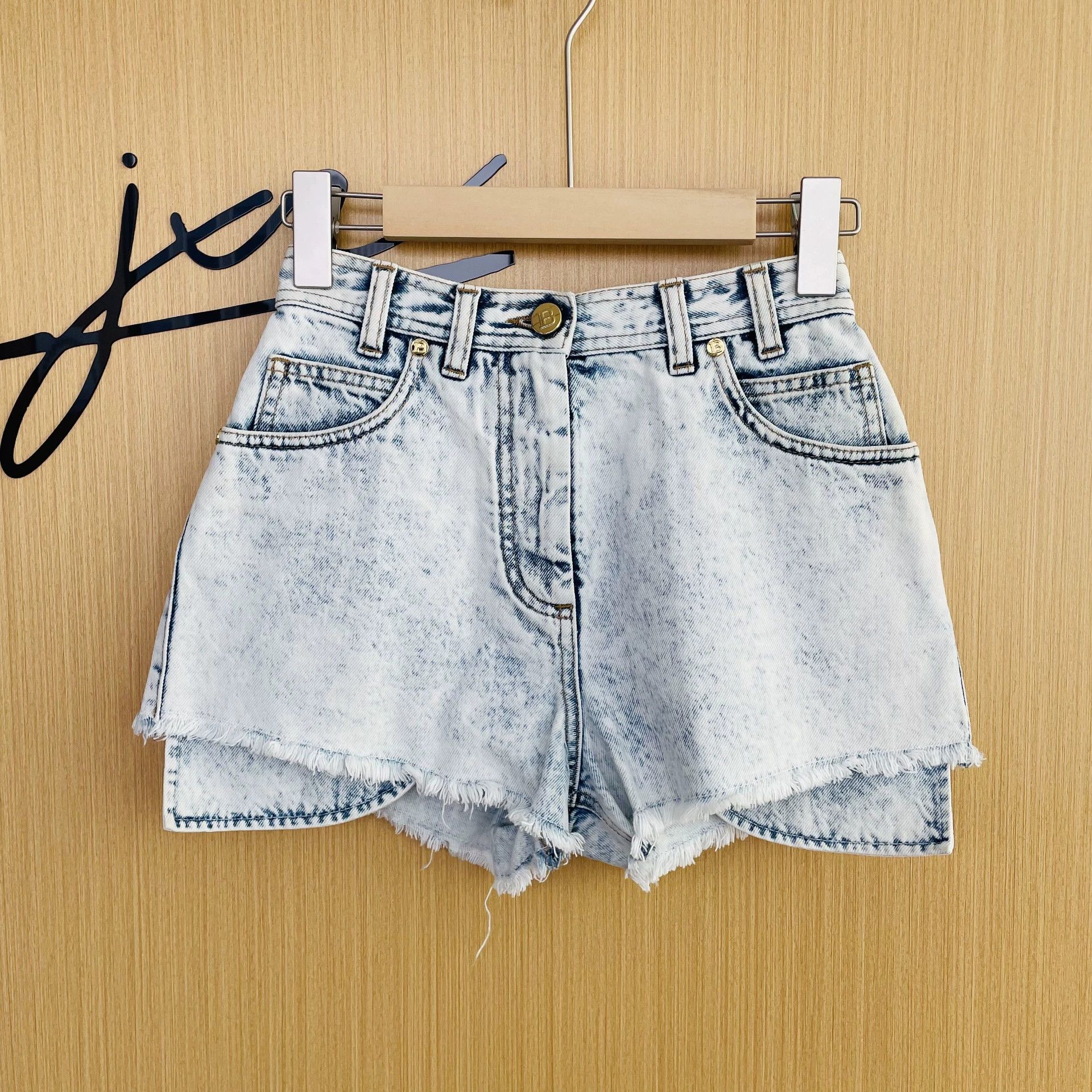 Balmain BALMAIN Women's HW Layered Blue/White Denim Short 34 Size 24" / US 00 / IT 34 - 1 Thumbnail