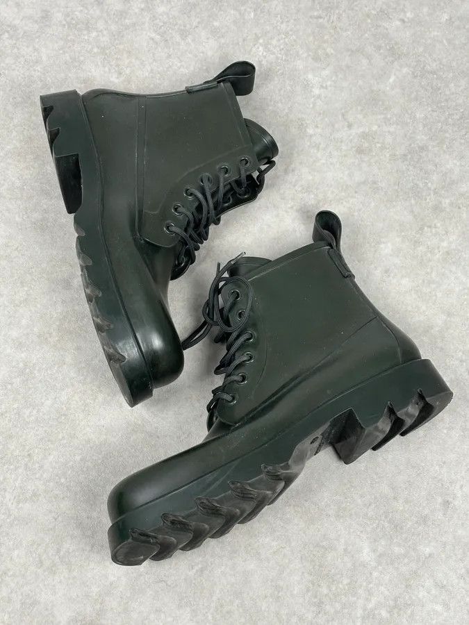 Bottega Veneta Bottega Veneta Dark Green Leather Rubber Lace-Up Boots Size US 11 / EU 44 - 6 Thumbnail