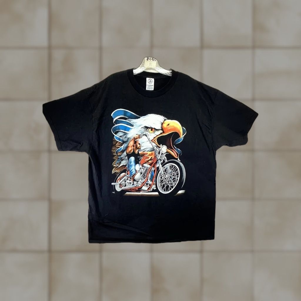 Delta VINTAGE Delta Men’s T-Shirt Adult 2XL Black Biker Motorcycle Eagle Graphic Print 2000s USA Size US XXL / EU 58 / 5 - 1 Thumbnail