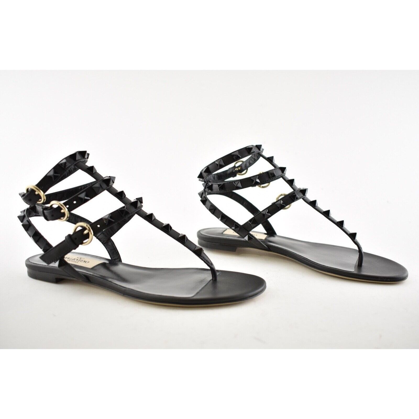 Valentino Valentino Rockstud Black Tonal Stud Triple Strap Gladiator Size US 7.5 / IT 37.5 - 4 Thumbnail