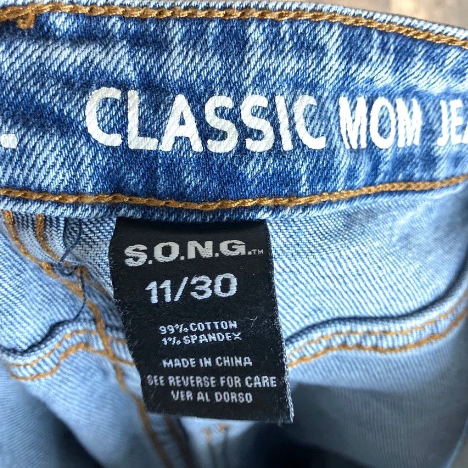 Vintage S.O.N.G Womens Jeans Blue Denim High Rise Classic Mom Distressed Stretch 11 30 Size 32" / US 10 / IT 46 - 4 Thumbnail