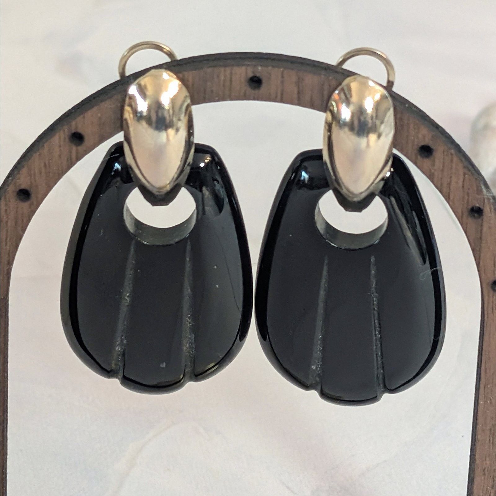 Other Bold Retro VTG 1980s Gold-Tone & Black Door-Knocker Earrings Size ONE SIZE - 2 Thumbnail