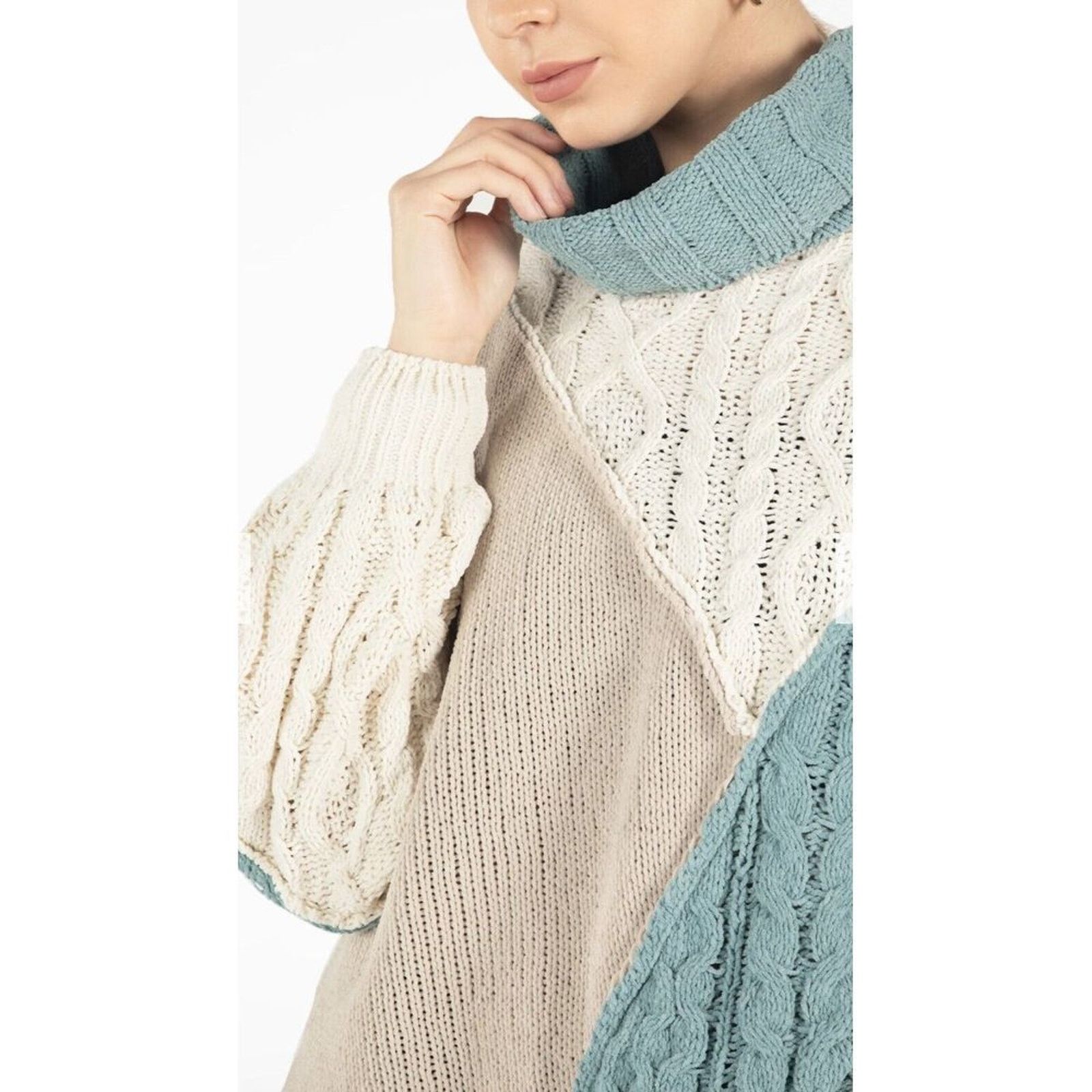 Miss Me Miss Me Colorblock Mixed Media Cable Knit Sweater Large Size L / US 10 / IT 46 - 4 Thumbnail