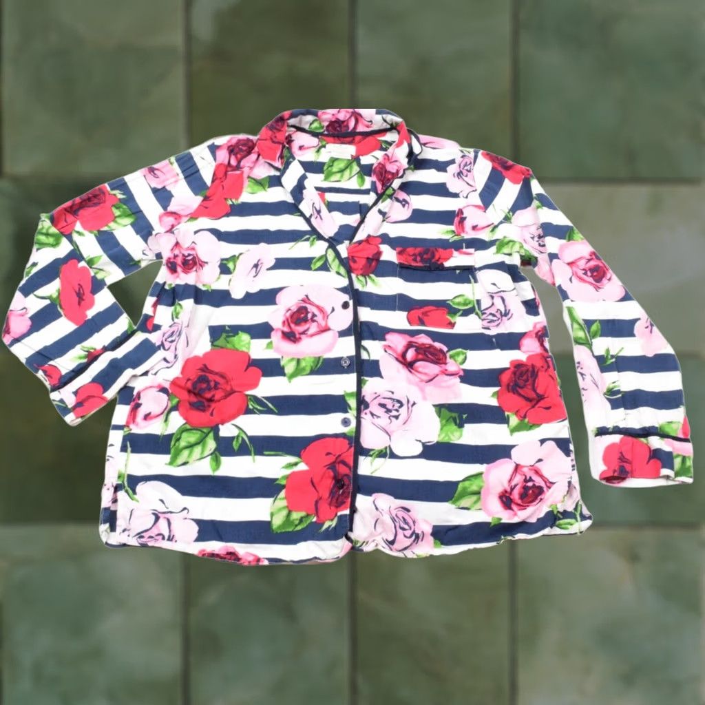 Vintage kate spade new york Pajama Top Womens M Blue White Floral Long Sleeve Button-Up shirt Size M / US 6-8 / IT 42-44 - 1 Thumbnail