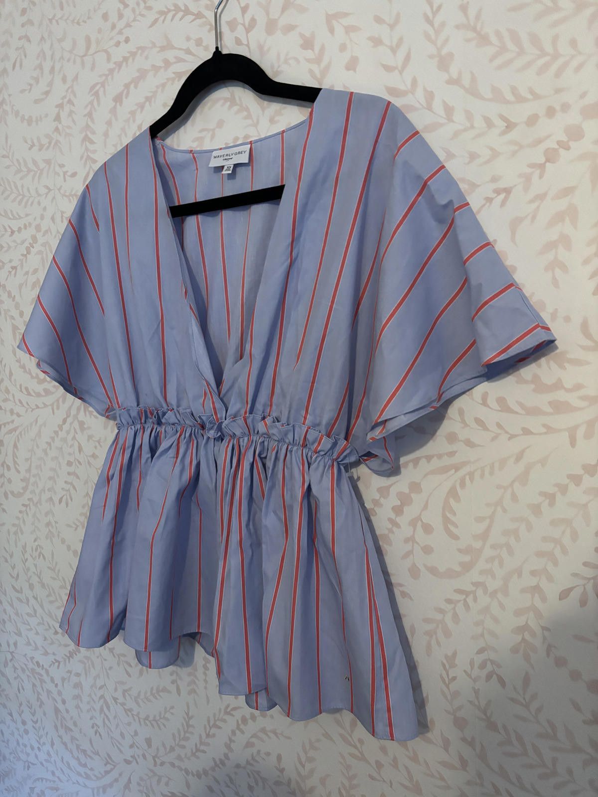 Other NWOT Anthropologie Blue Striped V-Neck Blouse Cinched Waist Size M / US 6-8 / IT 42-44 - 3 Thumbnail
