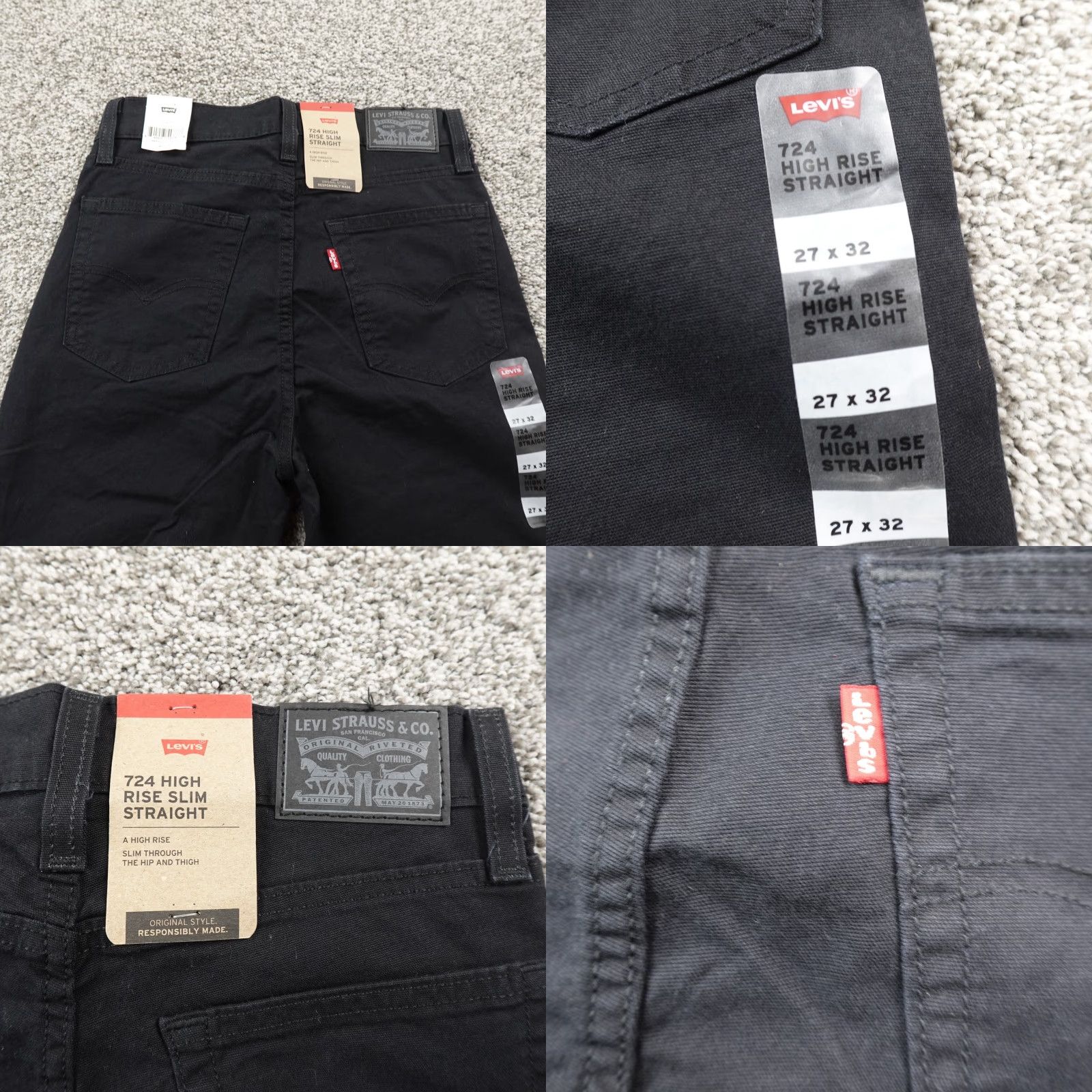 Levi's Levi's Jeans 724 High Rise Slim Straight Stretch Black Denim 27 Size 27" / US 4 / IT 40 - 9 Thumbnail