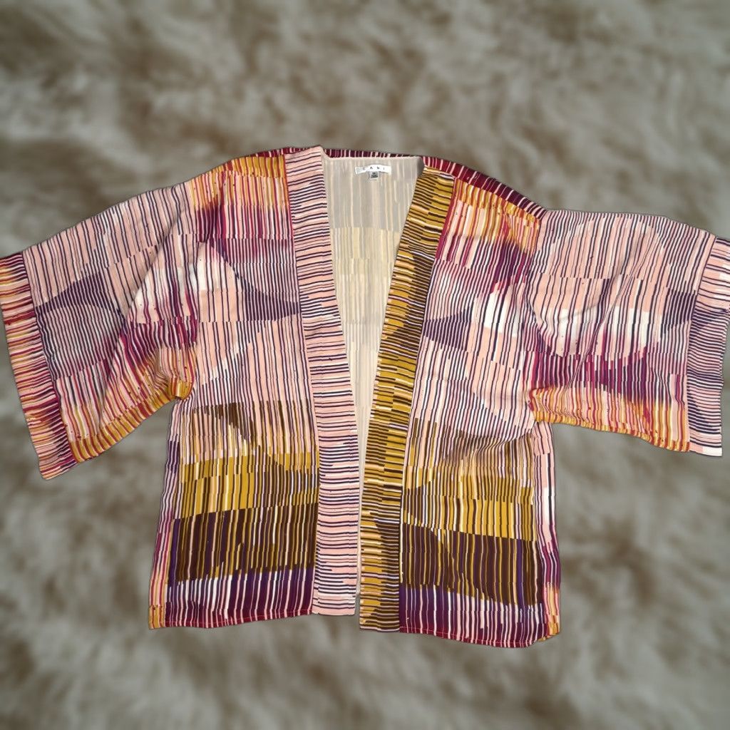 Vintage CAbi Cover Up Robe Open Front Pink Yellow Stripe Lightweight Sz M Womens Kimono Style Open Size ONE SIZE - 1 Thumbnail