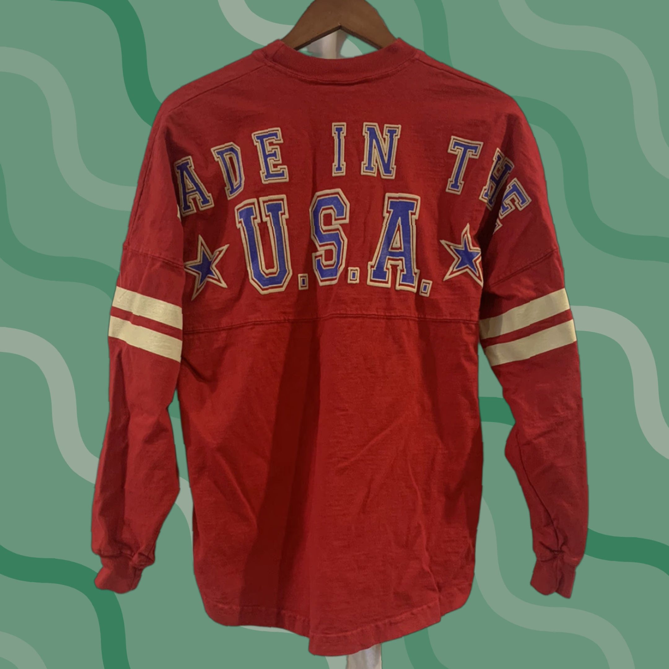 ESPIRIT VINTAGE Made In USA Spirit Jersey Shirt Womens Small S Red USA Long Sleeve Crew Neck 28 inch 23 inch Pit to Pit Spirit Wearing Theme Basic T-Shirt Size S / US 4 / IT 40 - 1 Thumbnail