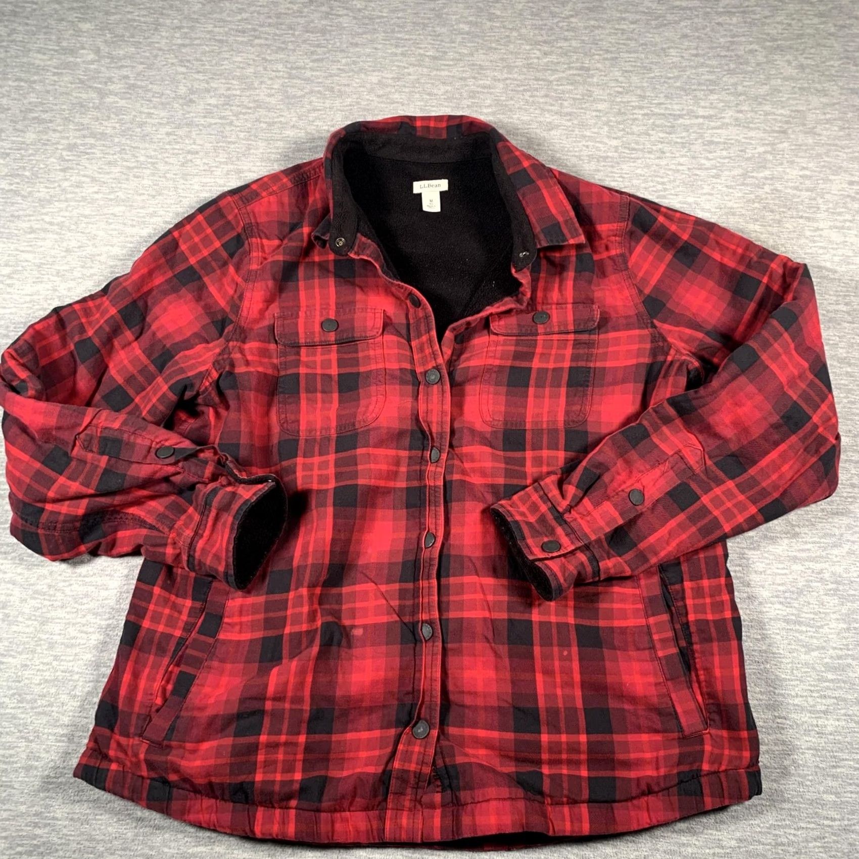 Vintage LL Bean Jacket Mens Medium Red Plaid Fleece Lined Snap Front Outdoor Workwear Size US M / EU 48-50 / 2 - 2 Thumbnail