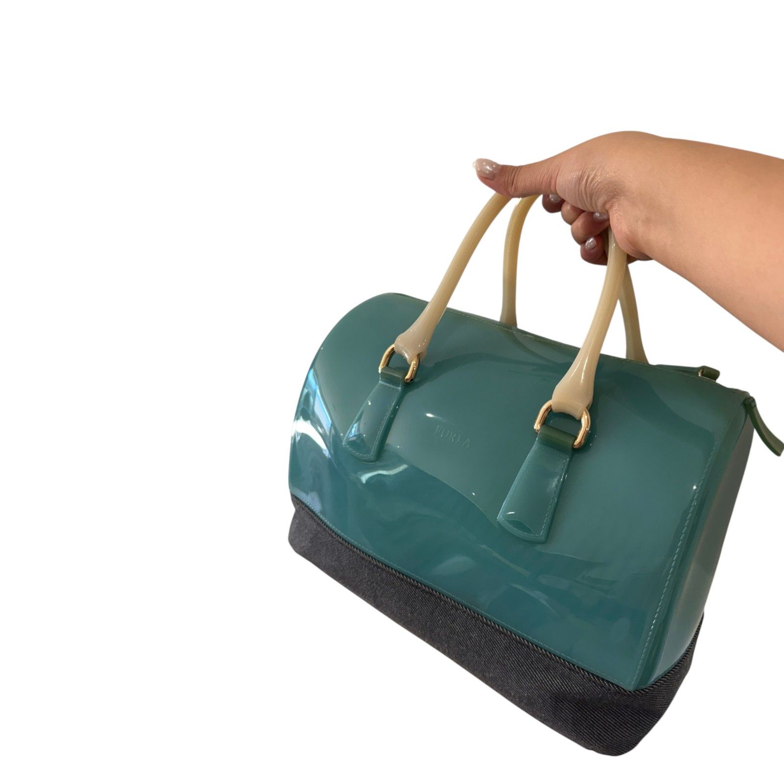 Furla Furla Teal Blue/Black Rubber and Denim Candy Bag Size ONE SIZE - 11 Thumbnail