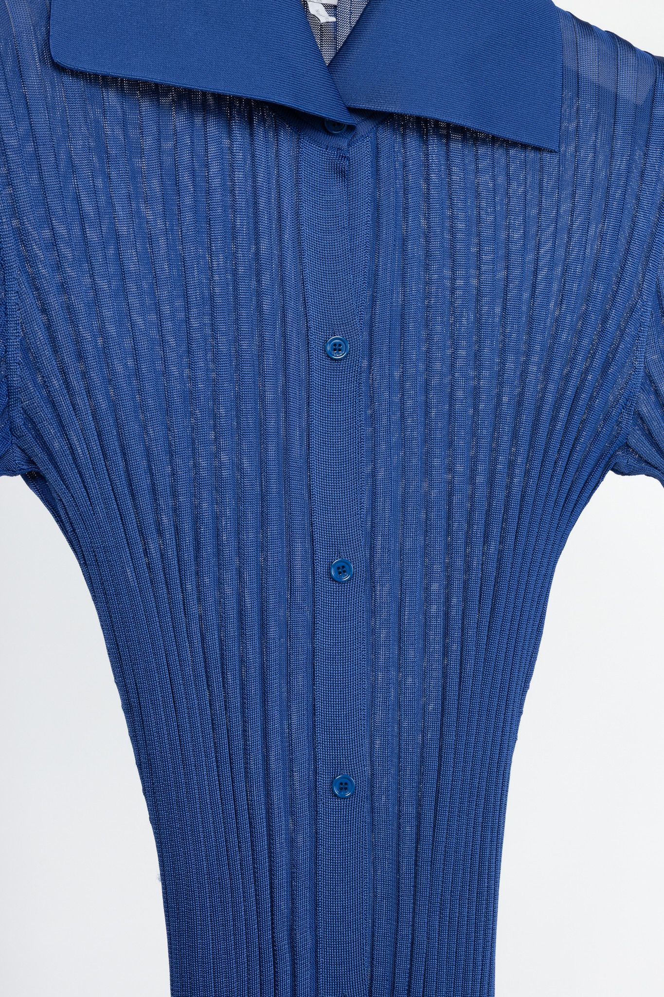 Loewe Loewe Night Blue Ribbed-Knit Buttoned Midi Dress Size M / US 6-8 / IT 42-44 - 8 Thumbnail