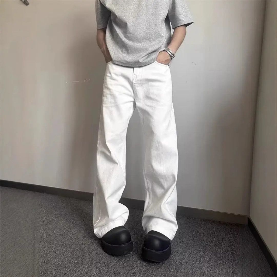 Japanese Brand White Straight leg pants mid waist zipper fly jeans Size US 34 / EU 50 - 1 Thumbnail