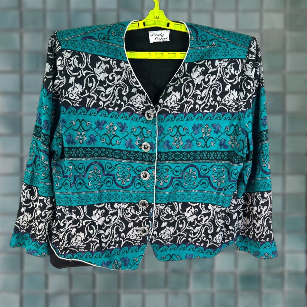 Altea VINTAGE Lady Carol Floral Boho Cardigan Sweater Womens Plus Size XXL Teal Blue Long Sleeve V-Neck Bell Sleeve Size XXL / US 16-18 / IT 52-54 - 1 Thumbnail